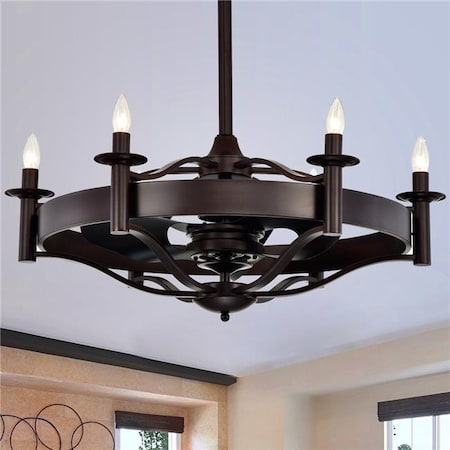 Warehouse Of Tiffany Warehouse of Tiffany CFL-8466BR 32 in. Jule Brown 3 Blade Fandelier with Branched Metal Cage; Black CFL-8466BR